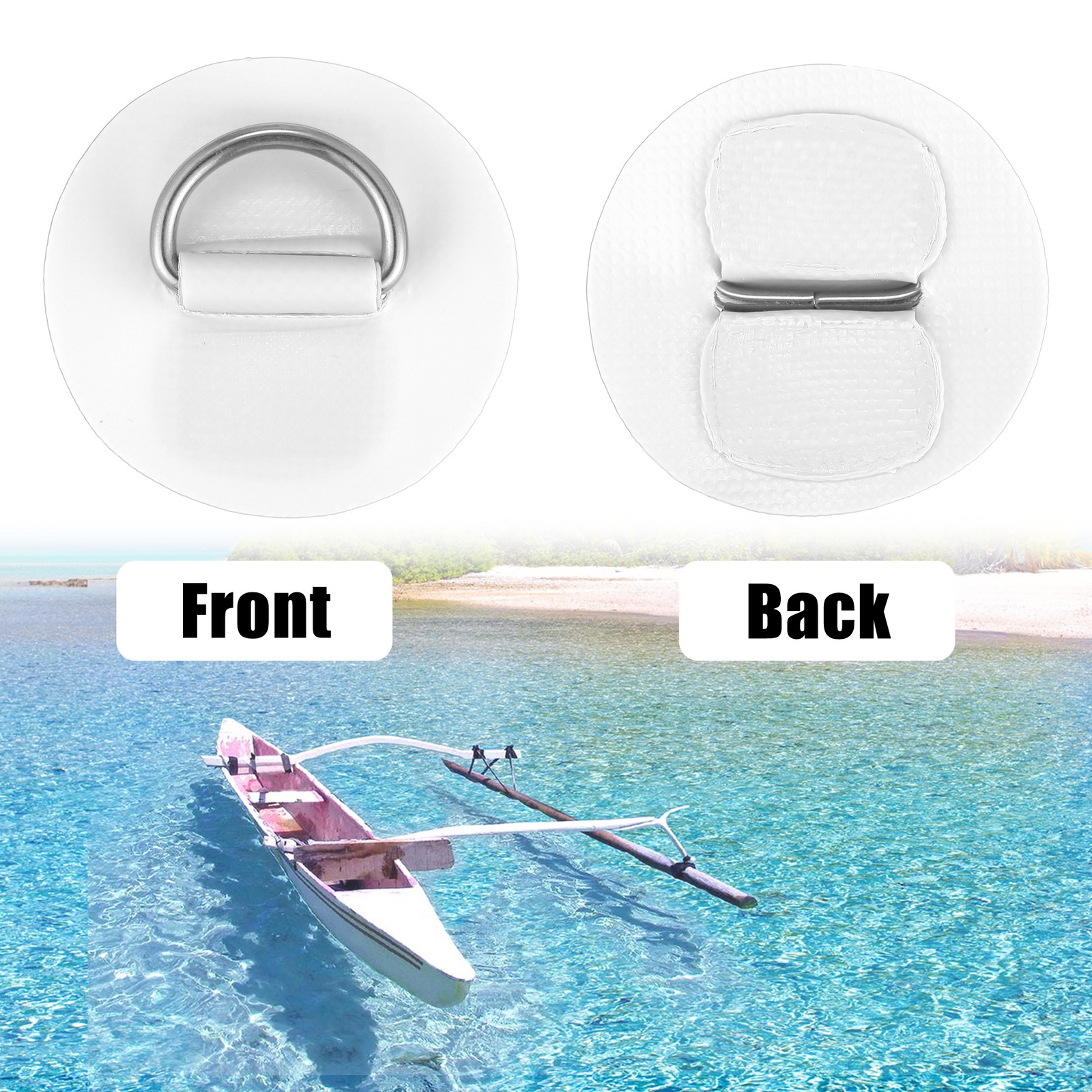 6pcs 6cm White D Ring Patch PVC Stainless Steel Round Shape Pad for Surfboard