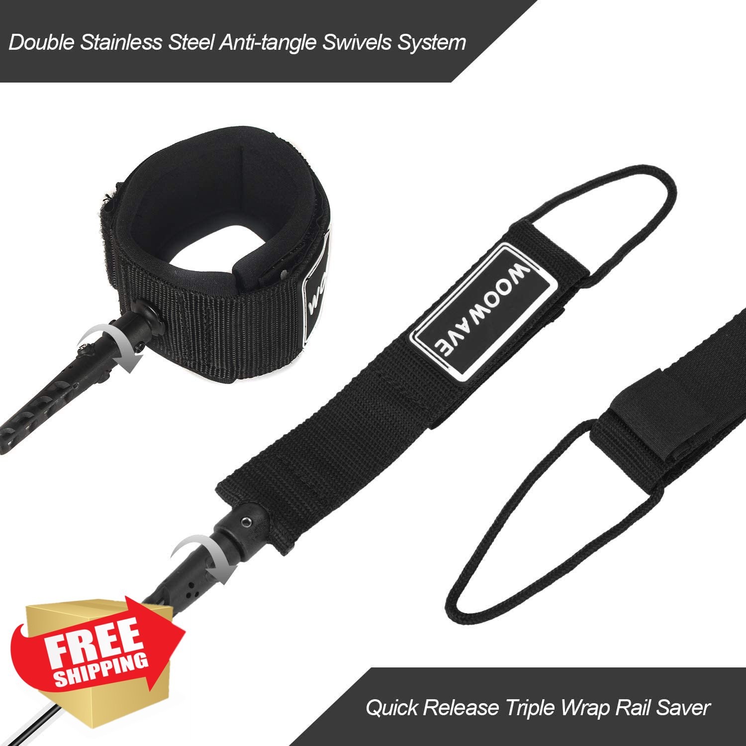WOOWAVE Surfboard Leash Blue White Core 6ft and 7mm