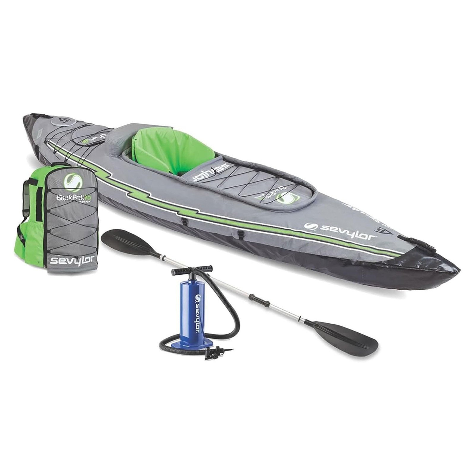 Sevylor QuickPak K5 1 Person Inflatable Kayak with Hand Pump and Paddle, Gray