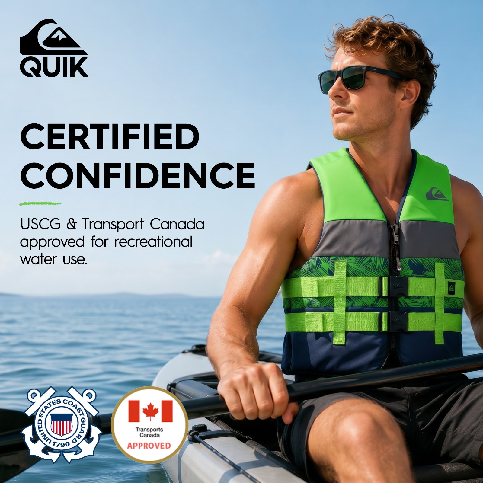 QUIKSILVER Men’s Life Jacket Adult Kayak Life Vest Lightweight – USCG Approved