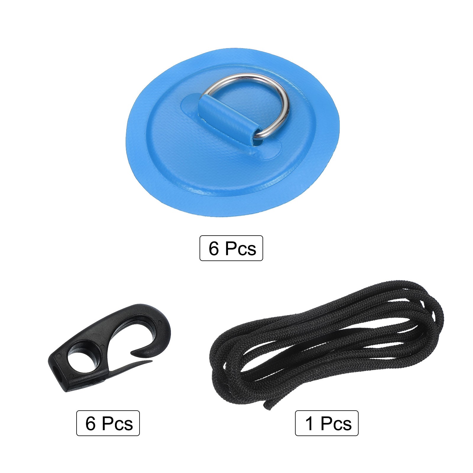 6Pcs Stainless Steel D-Ring Patch Round Patch with Elastic Cords & Hooks Blue