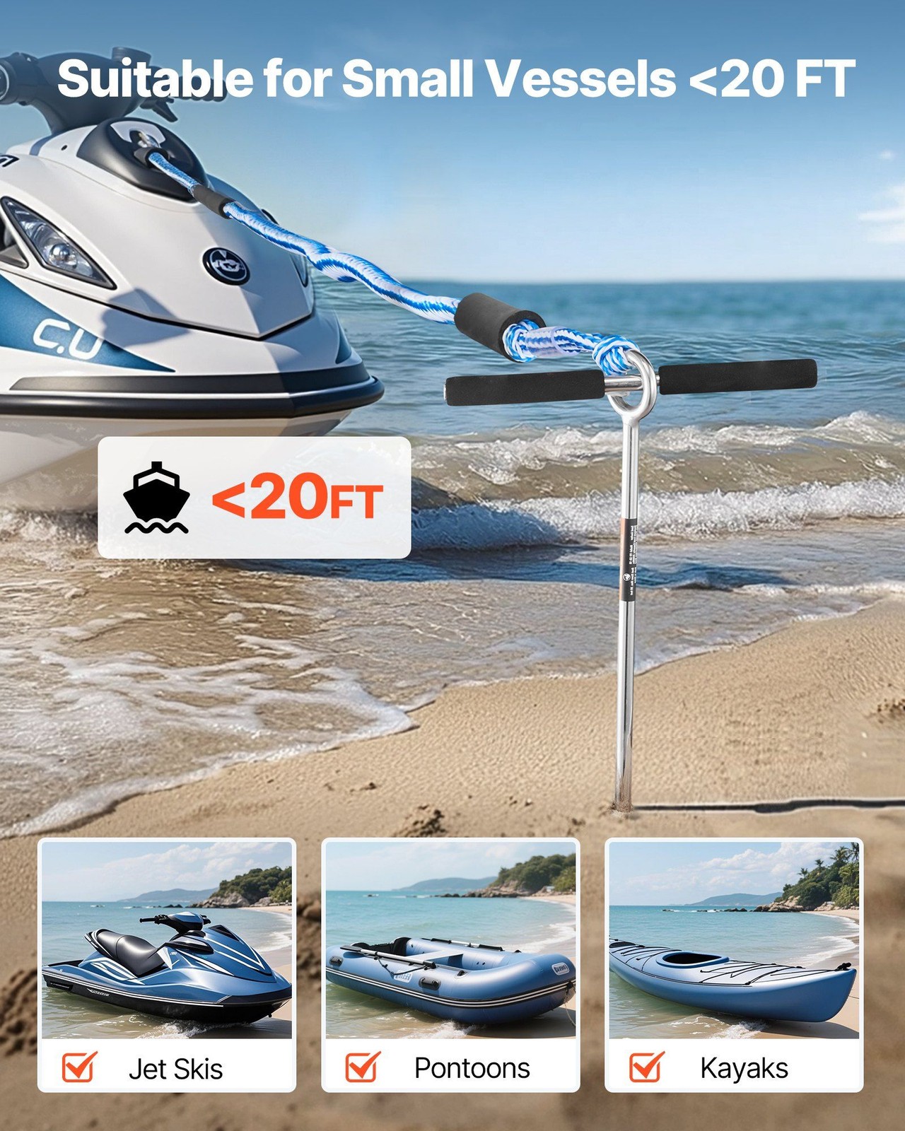 304 Stainless Sand Anchor 18in, Screw-In Boat Anchor for Beaches & Sandbars