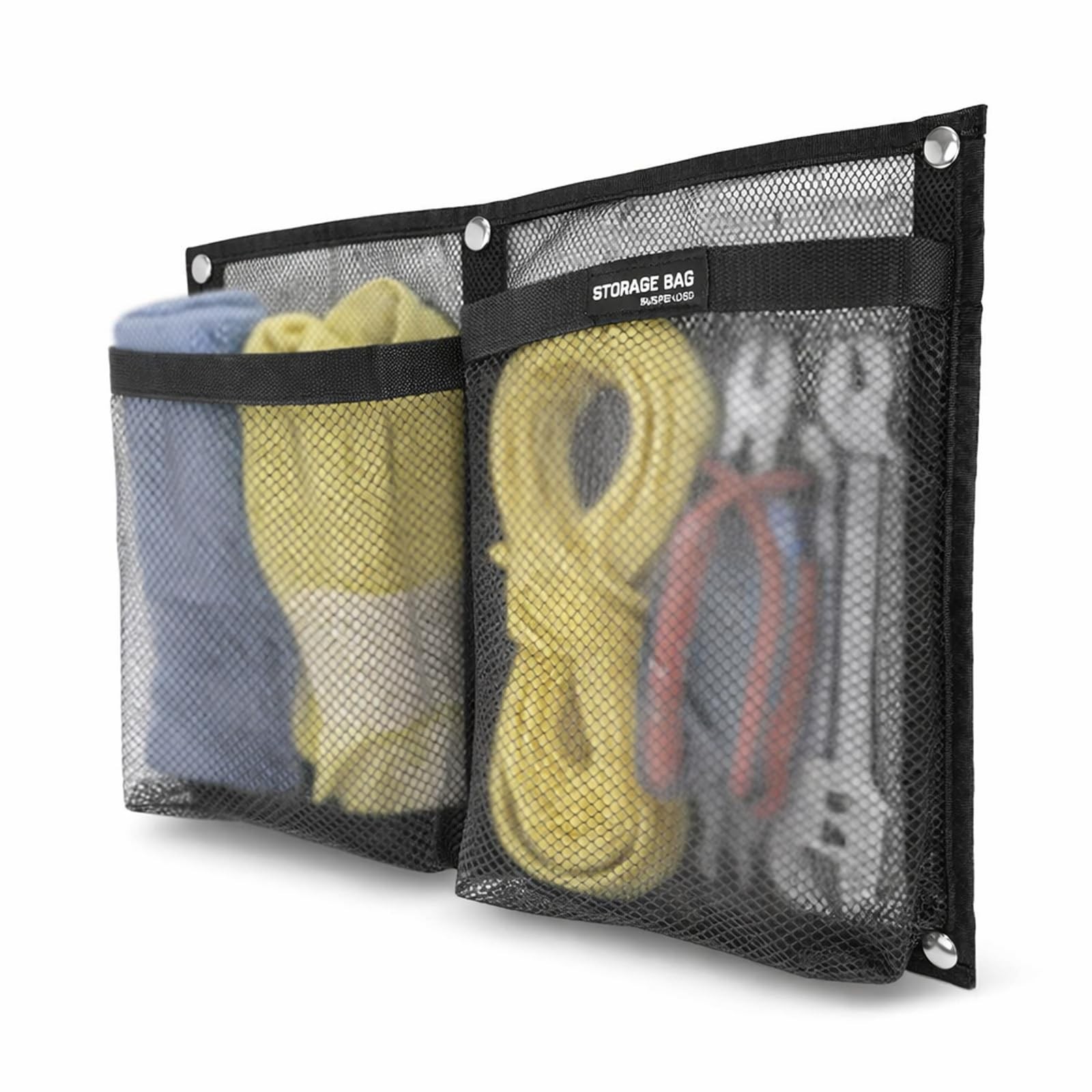 Black Large Marine Mesh Double Pocket Boat Gear Storage Bag Screw Snap Mount