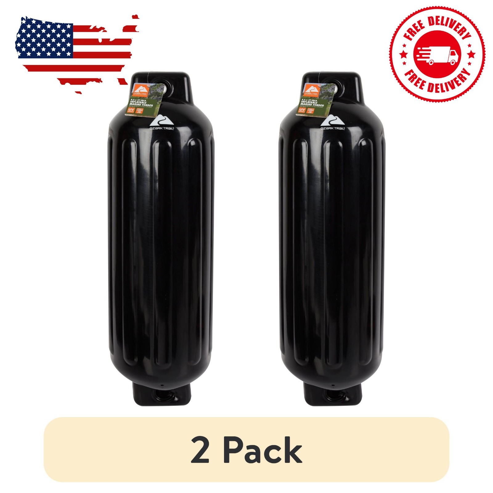 2 pack 8.5″ x 27″ Inflatable Boat Bumper Marine Boat Fender, Black