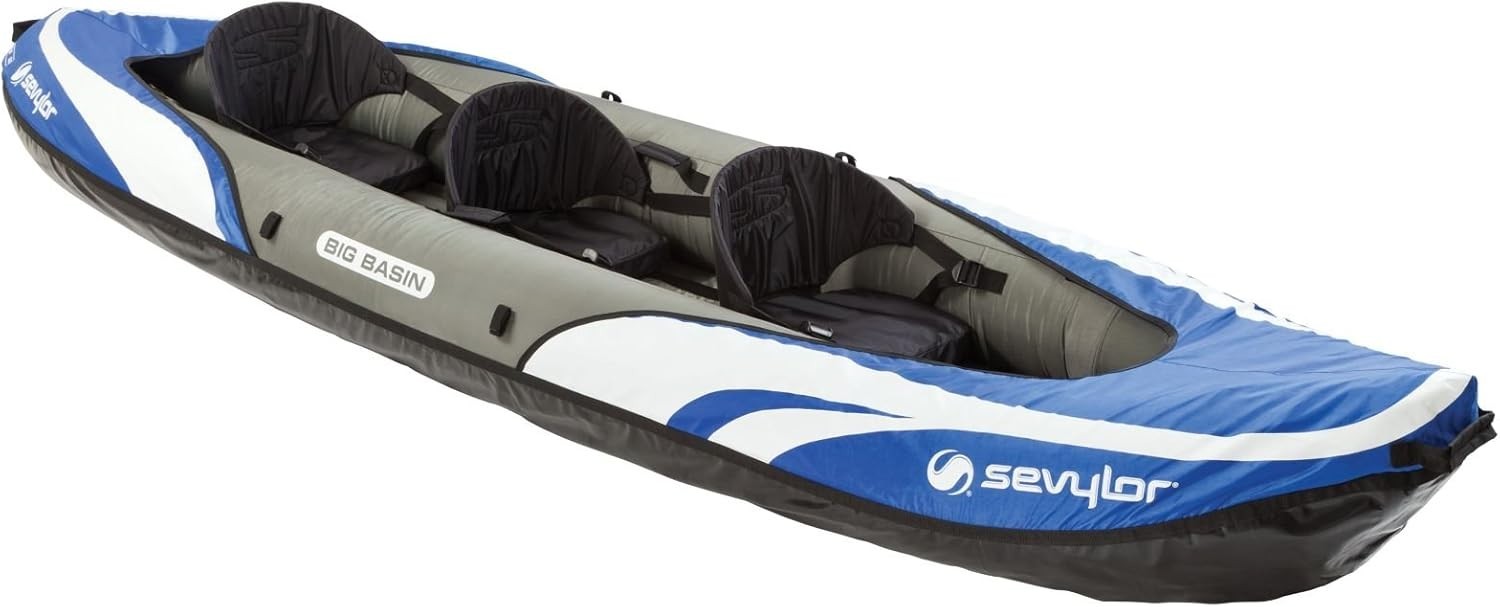 Sevylor Big Basin Inflatable Kayak 3-Seater Blue/Gray Includes 2 Oars Rutter NEW