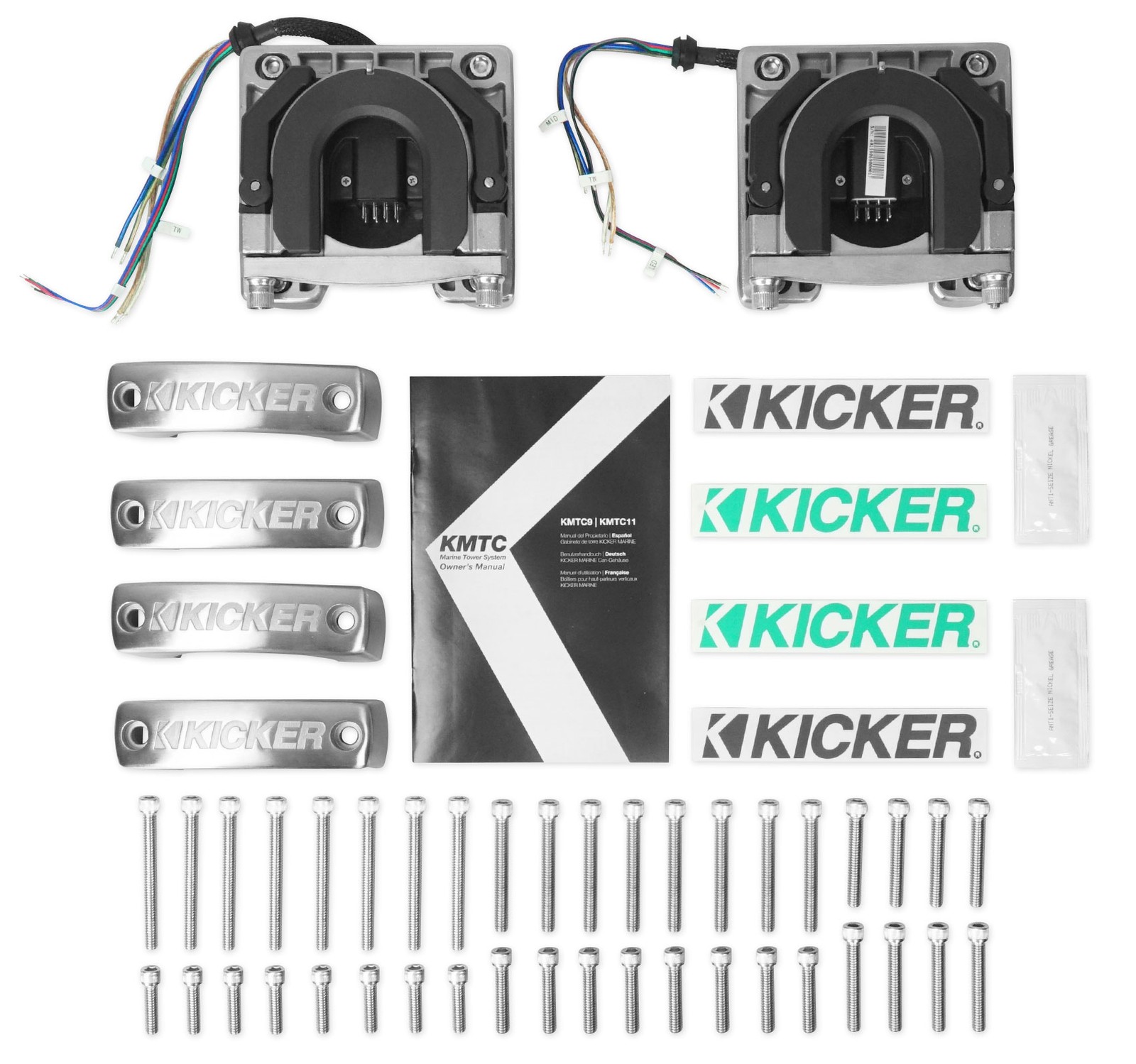 Pair Kicker KMTC9 HLCD 9″ 600w LED Wakeboard Tower Speakers+(2) Party Speakers