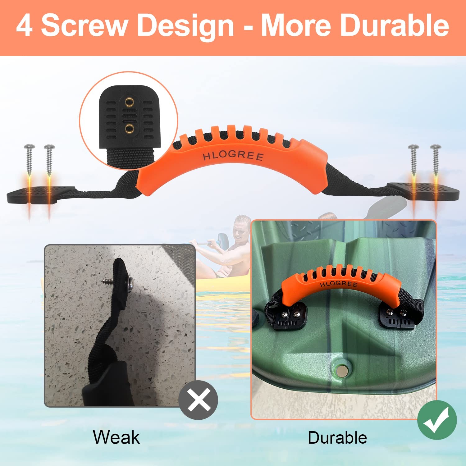 HLOGREE Kayak Handles 2/4 Pack,Kayak Carry Handle with Rivets,Kayak Replacement