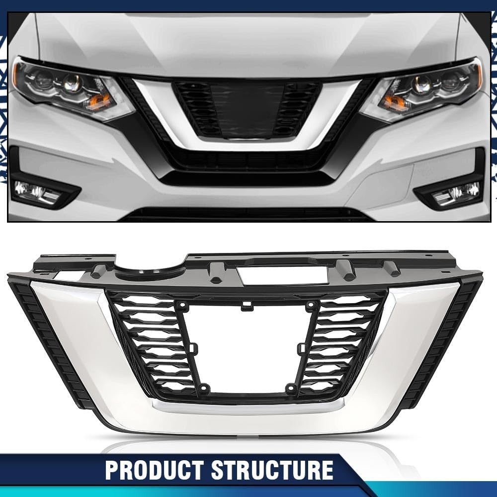 Front Upper Bumper Grille Assembly, Compatible with Nissan Rogue 2017 2018 2019