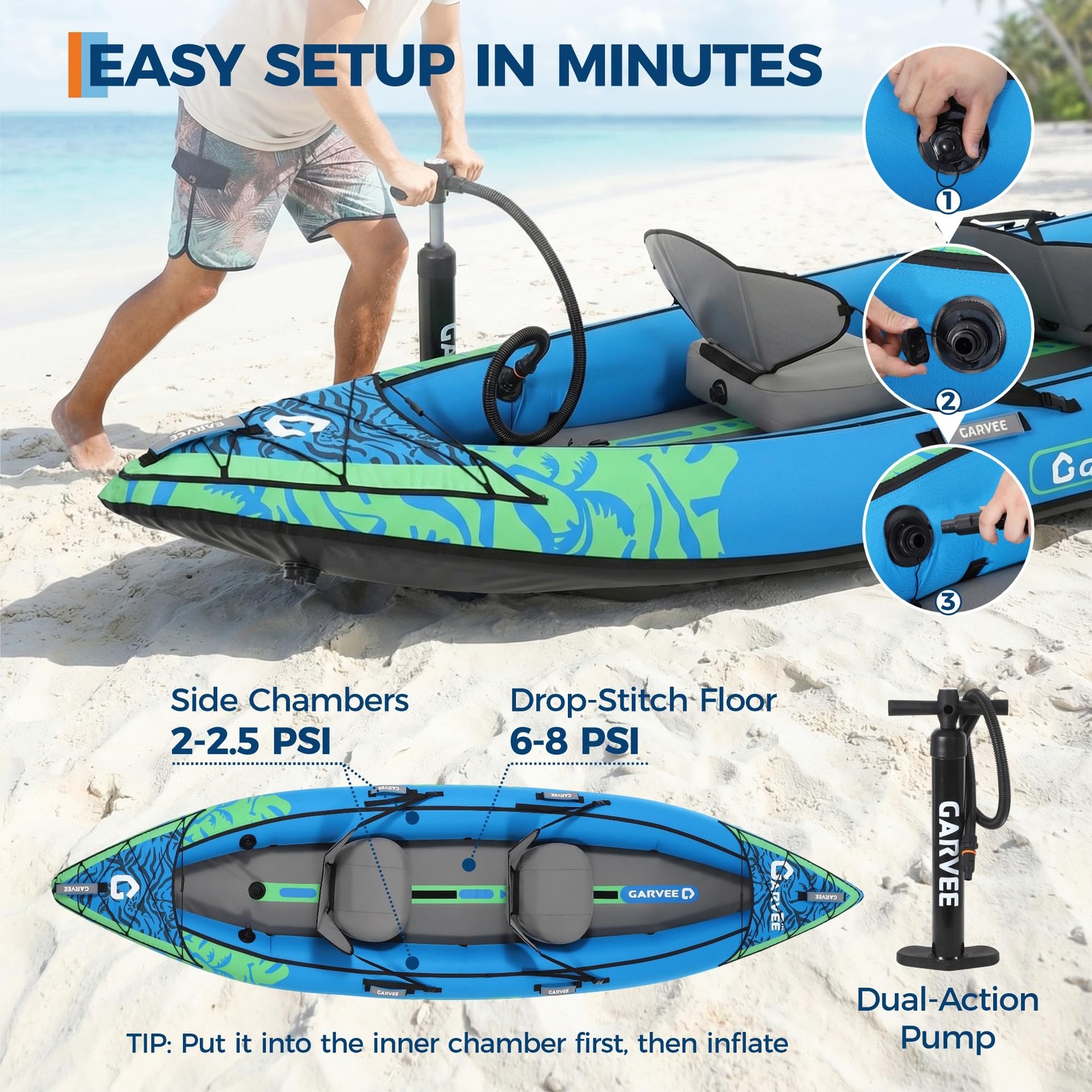 Inflatable Fishing Kayak 12FT 450lbs Capacity w/2 Seats Paddles Storage Bag