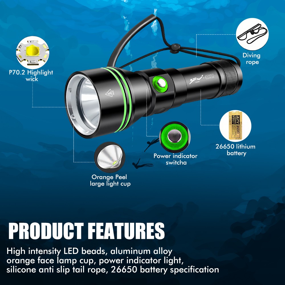 350000LM LED Professional Scuba Diving Light Underwater Flashlight Dive Torch