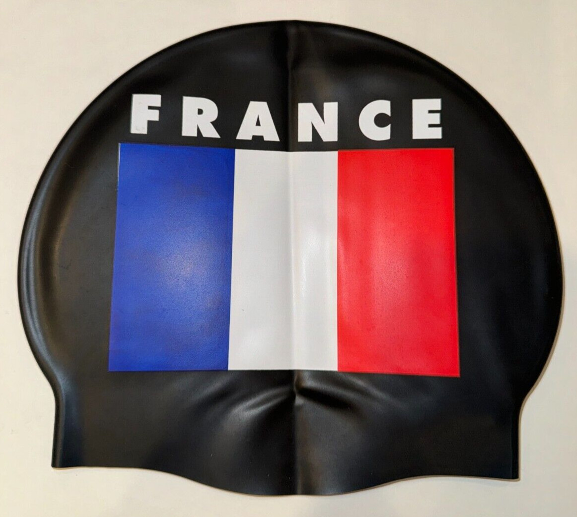 TYR Black Blue Red White Men’s Silicone Swim Cap FRANCE Flag Graphic New in Box