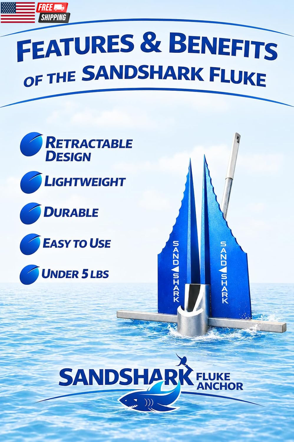 Sandshark Premium Fluke Anchor-Retractable Shaft Easy Storage-Aluminum Pontoon B