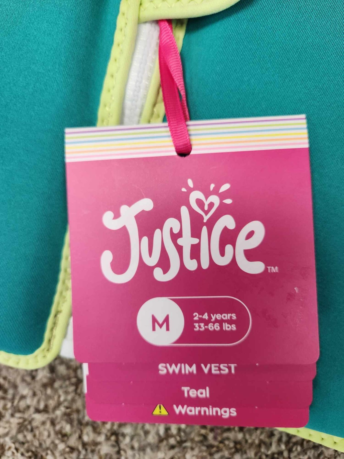 Justice Swim Vest (2-4 Years/33-66 Pounds) Teal, NEW