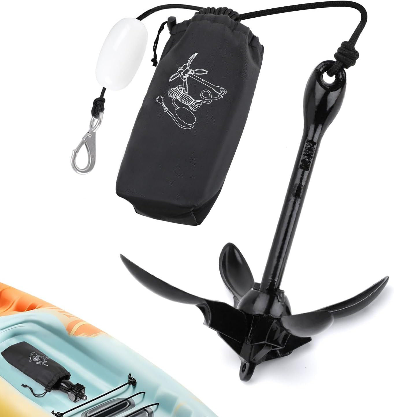 Kayak Anchor, 3.5 Lb Paddle Board Anchor Kit with 40 Ft Marine Rope for Kayak, C