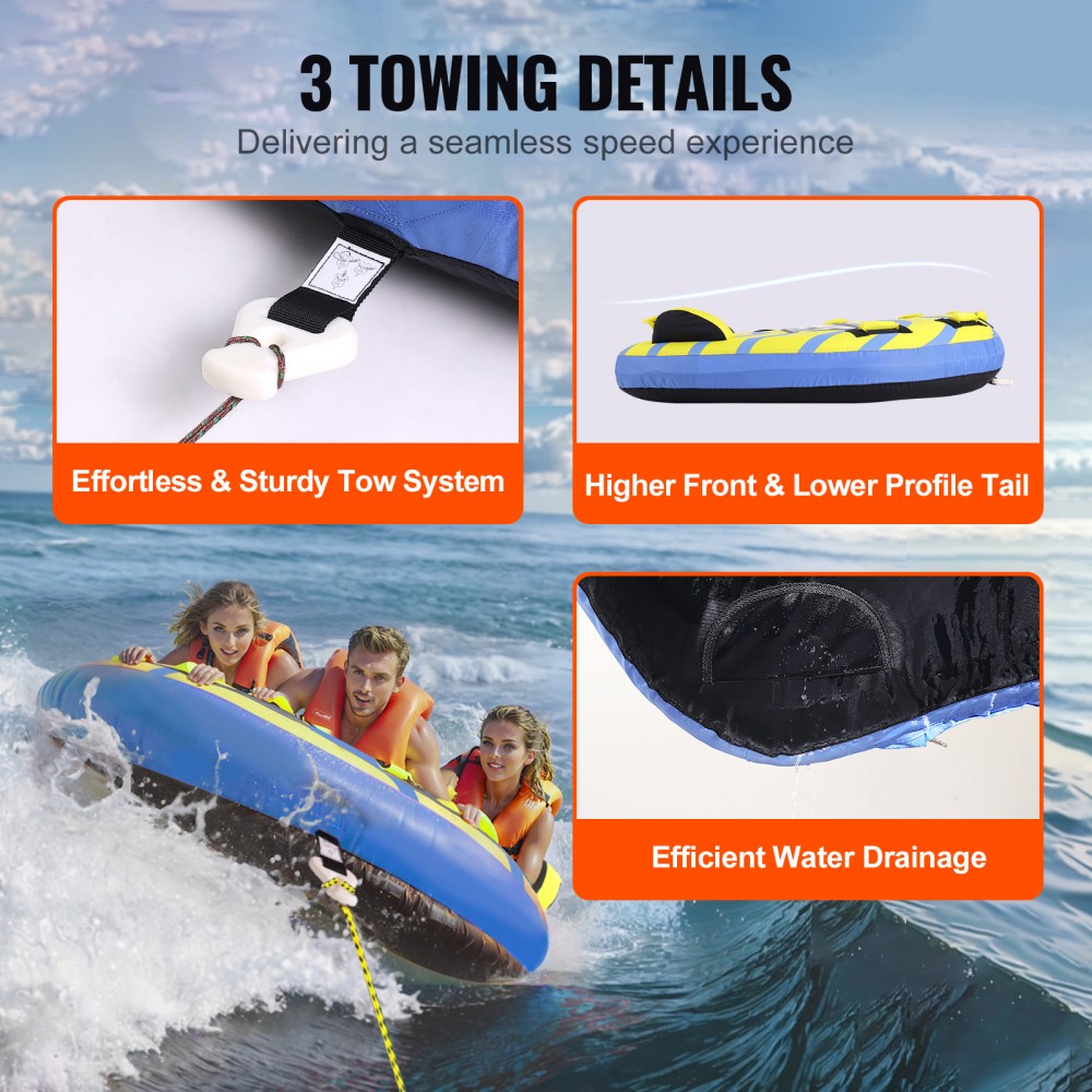Inflatable 1-3 Person Towable Tubes for Boating Water Tubes for Boats to Pull