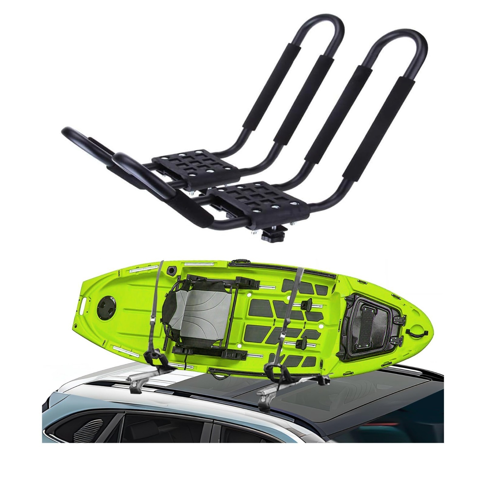 Universal Kayak Roof Rack J-Bar Carrier for Canoe, Surfboard, Ski – Set of 2