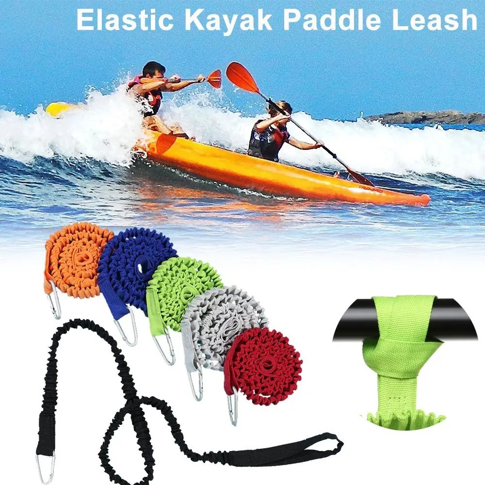 Adjustable Elastic Kayak Canoe Paddle Leash Fishing Rod Leash Safety Rope Carabi