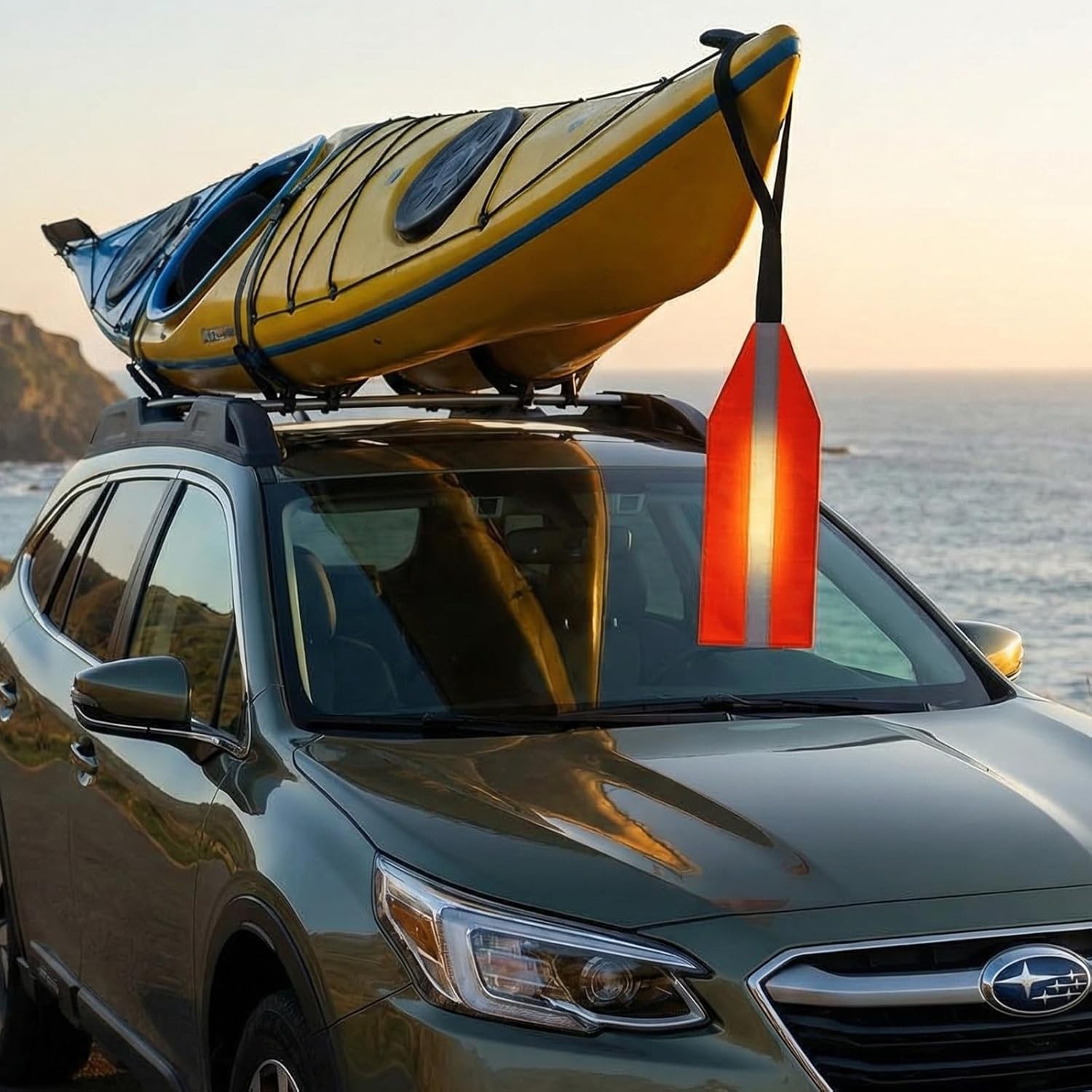 2-Piece Waterproof Kayak Safety Flag Set with Reflective Strip for Visibility