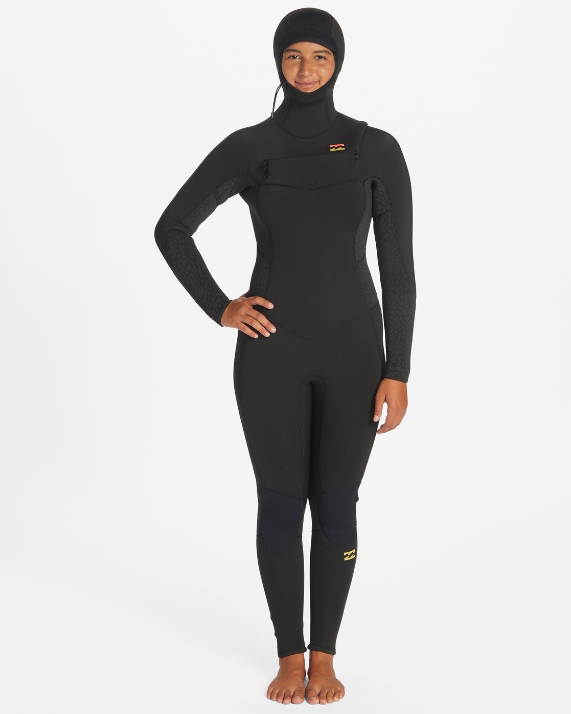 Billabong Synergy Hooded Chest Zip 5/4mm Wetsuit Womens 10 Wild Black ABJW200100