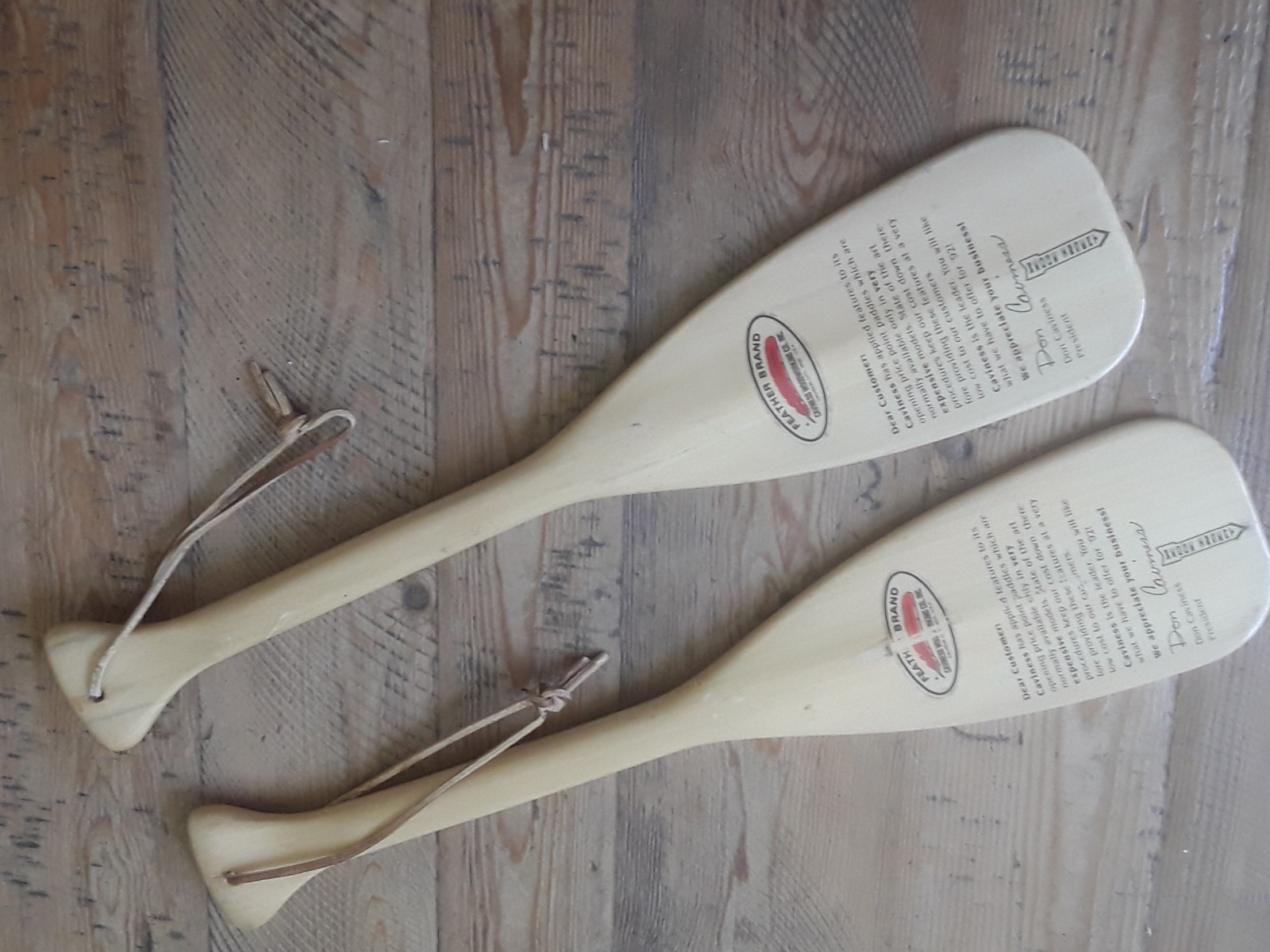 Vintage Pair Feather Brand Caviness Co. Calhoun Minature Wooden Canoe Paddles