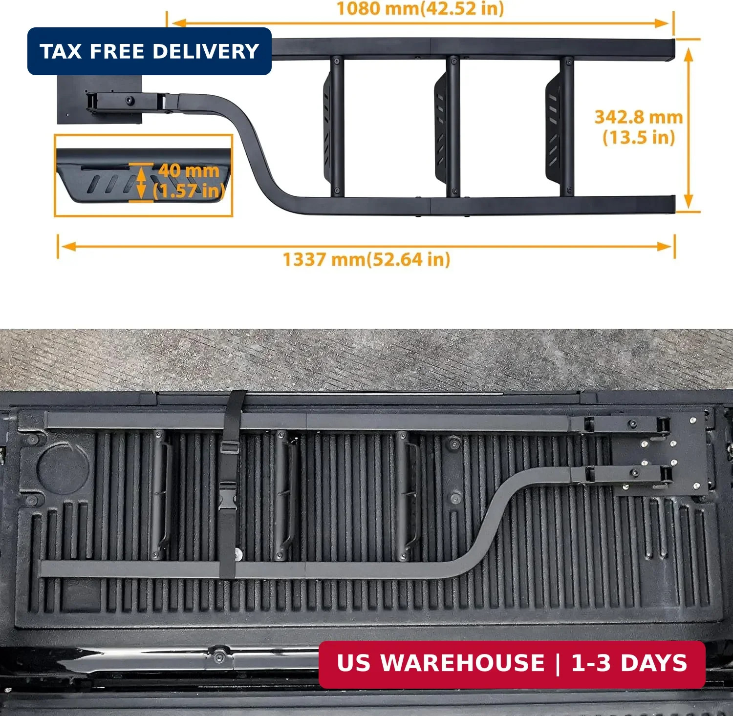 Foldable Pickup Truck Tailgate Ladder, 42″ Heavy Duty Universal Folding Tailgate