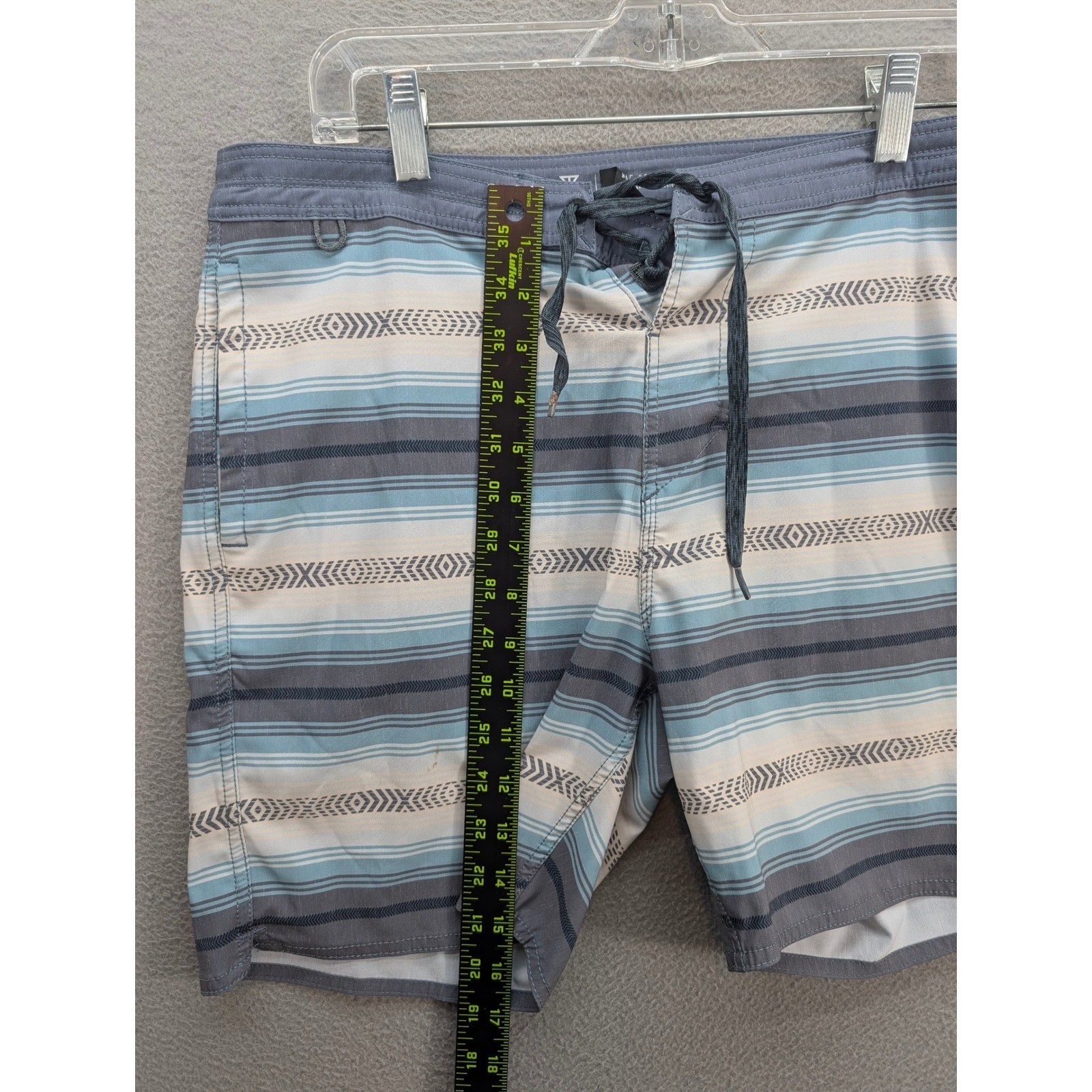 Roark The Chiller Board Shorts Size 30 Striped Blue Gray Swim Trunks Hemp Blend