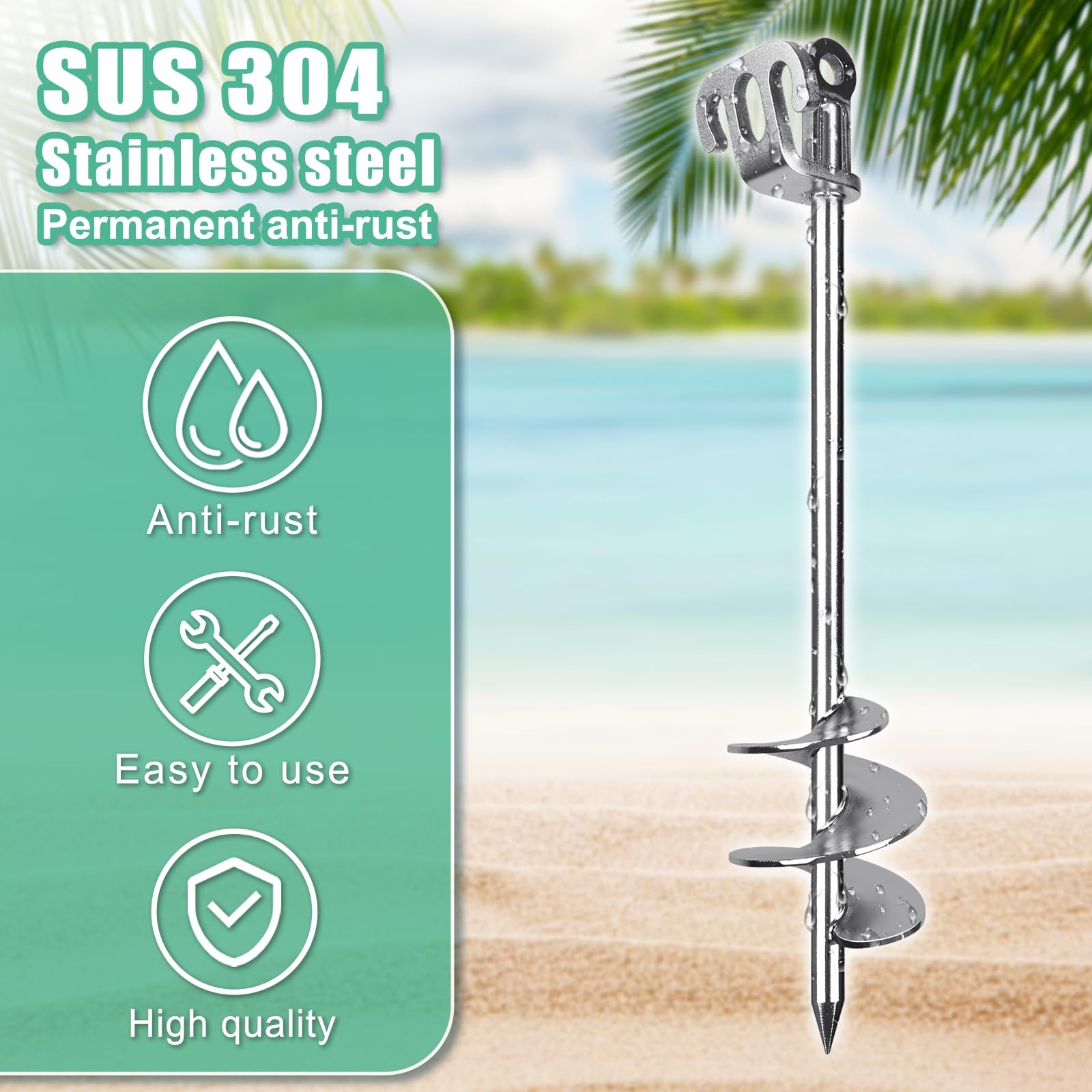 Dolibest 304 Stainless Steel Boat Sand Anchor, 17″ Fully Welded Screw-in Sand An