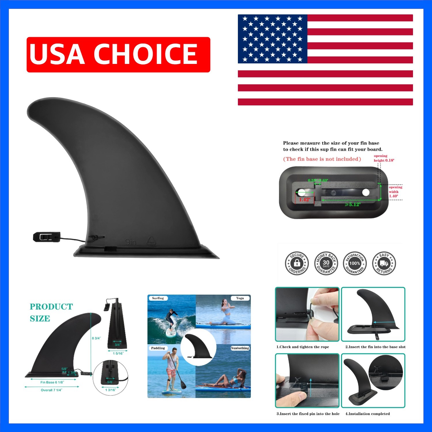 5″ 8″ 9″ 10″ 12″ Paddle Board Fin Repalcement, Nylon Fiberglass Reinforced, N…