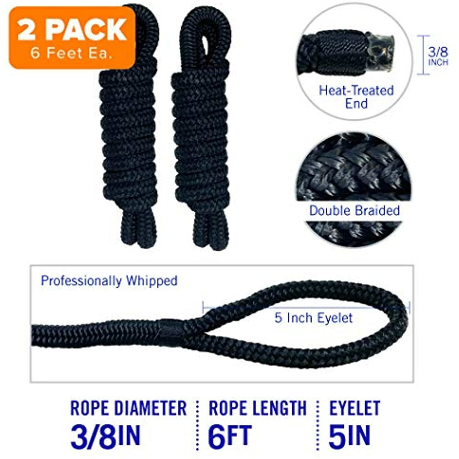 Boat Fender Lines for Boat Bumper Fender Hangers Marine Rope Nylon 6 Feet