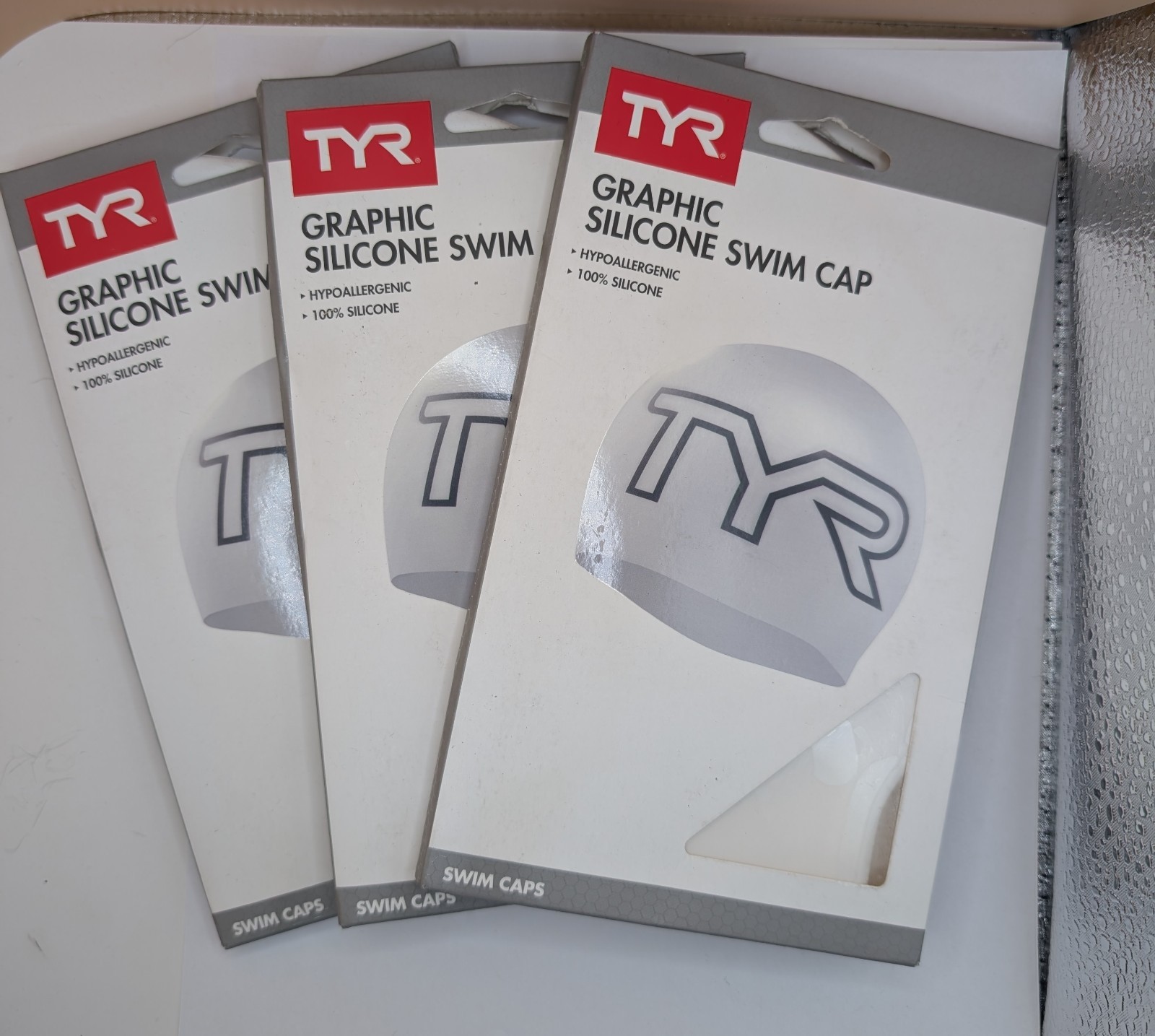 3pk New TYR Hypoallergenic 100% Silicone Swim Cap White Large