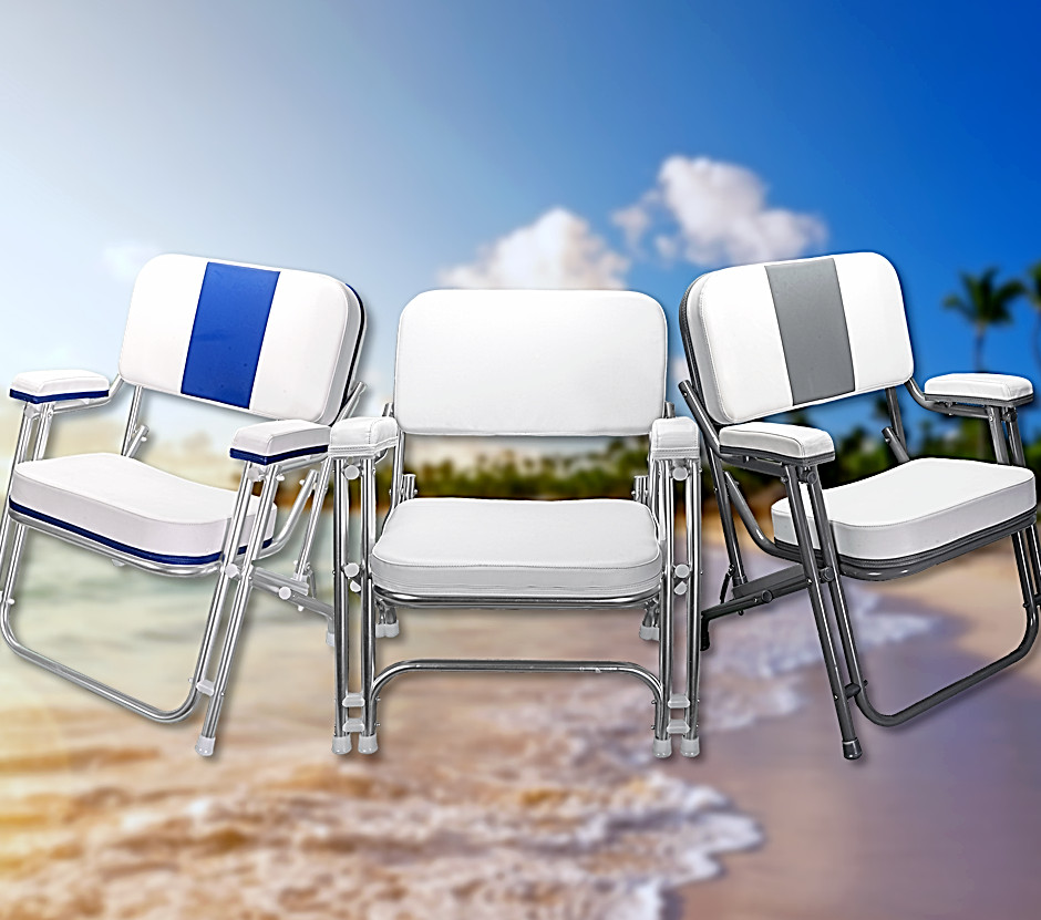 Pactrade Marine White Folding Deck Chair UV Resistant Vinyl 1″ Anodized Aluminum