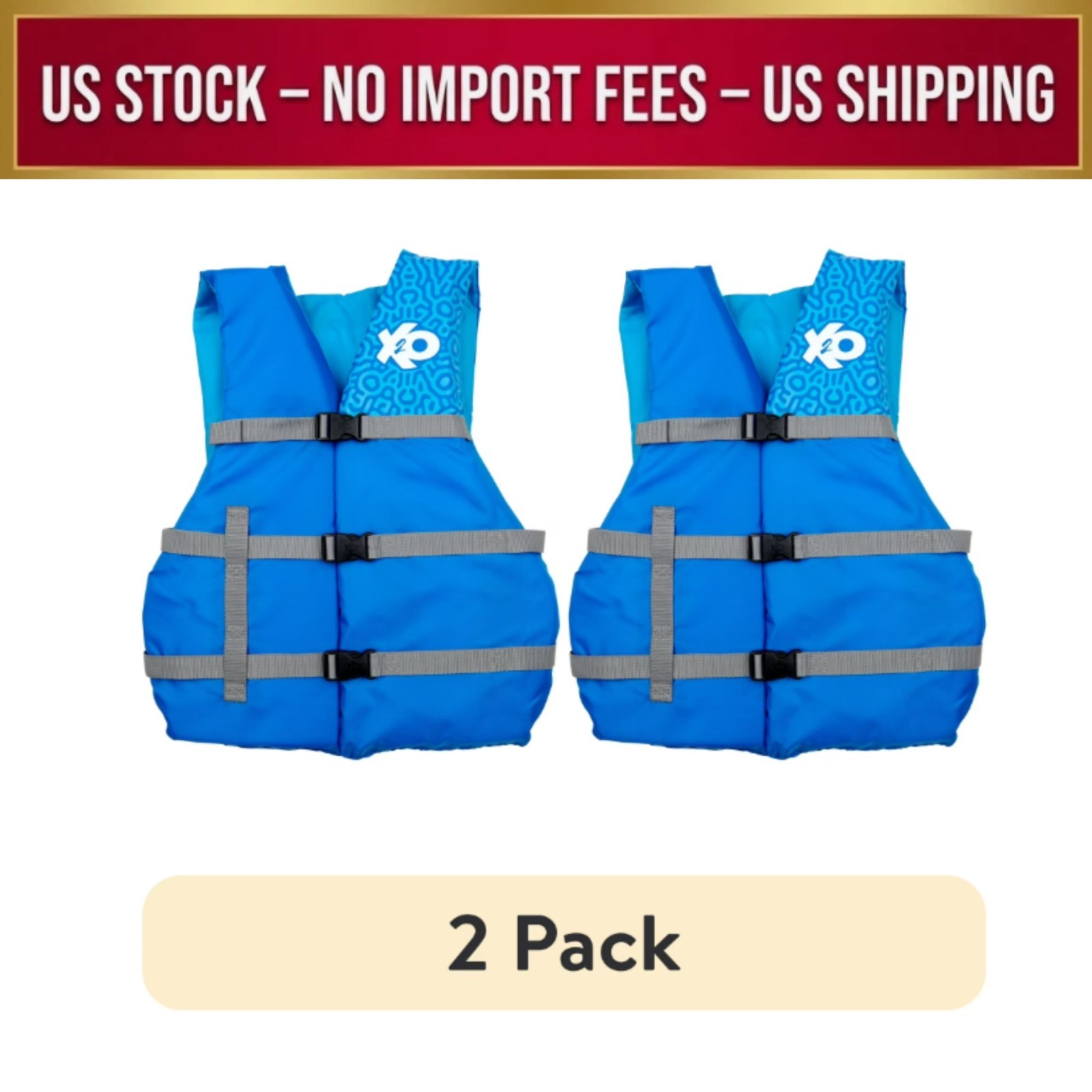 (2 pack) X2O Universal Adult Life Vest and Jacket, (30″ – 50″ Chest), Blue Ocean