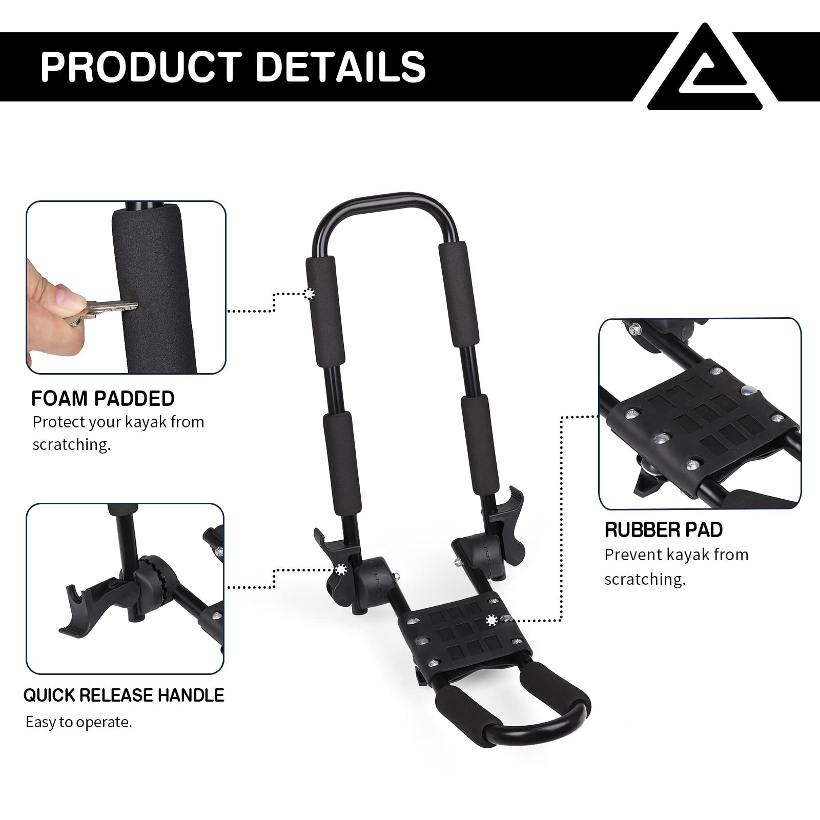 Leader Accessories Folding Kayak Roof Rack 4 PCS for 2 Kayaks – Small, Black