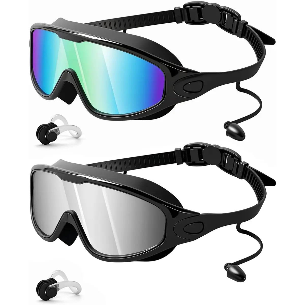2 Pack Anti Fog Leak Proof Swim Goggles for Adults with Ear Plugs