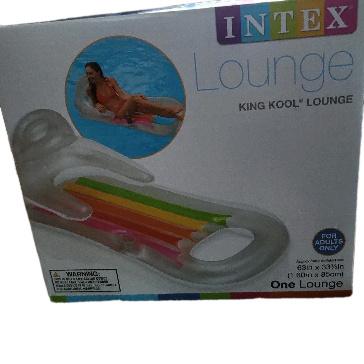 Intex King Kool Inflatable Pool Lounge Float with Headrest and Cup Holder