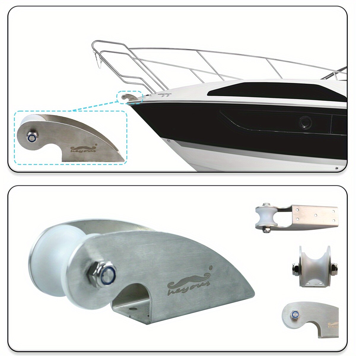 Stainless Steel Heavy Duty Bow Anchor Rubber Roller for Boat Marine Yacht Dock