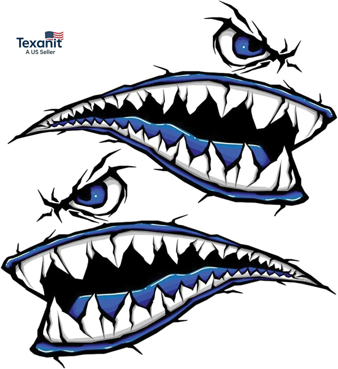 2Pcs Shark Teeth Mouth Kayak Stickers，Kayak Decals Waterproof DIY Funny Graphics