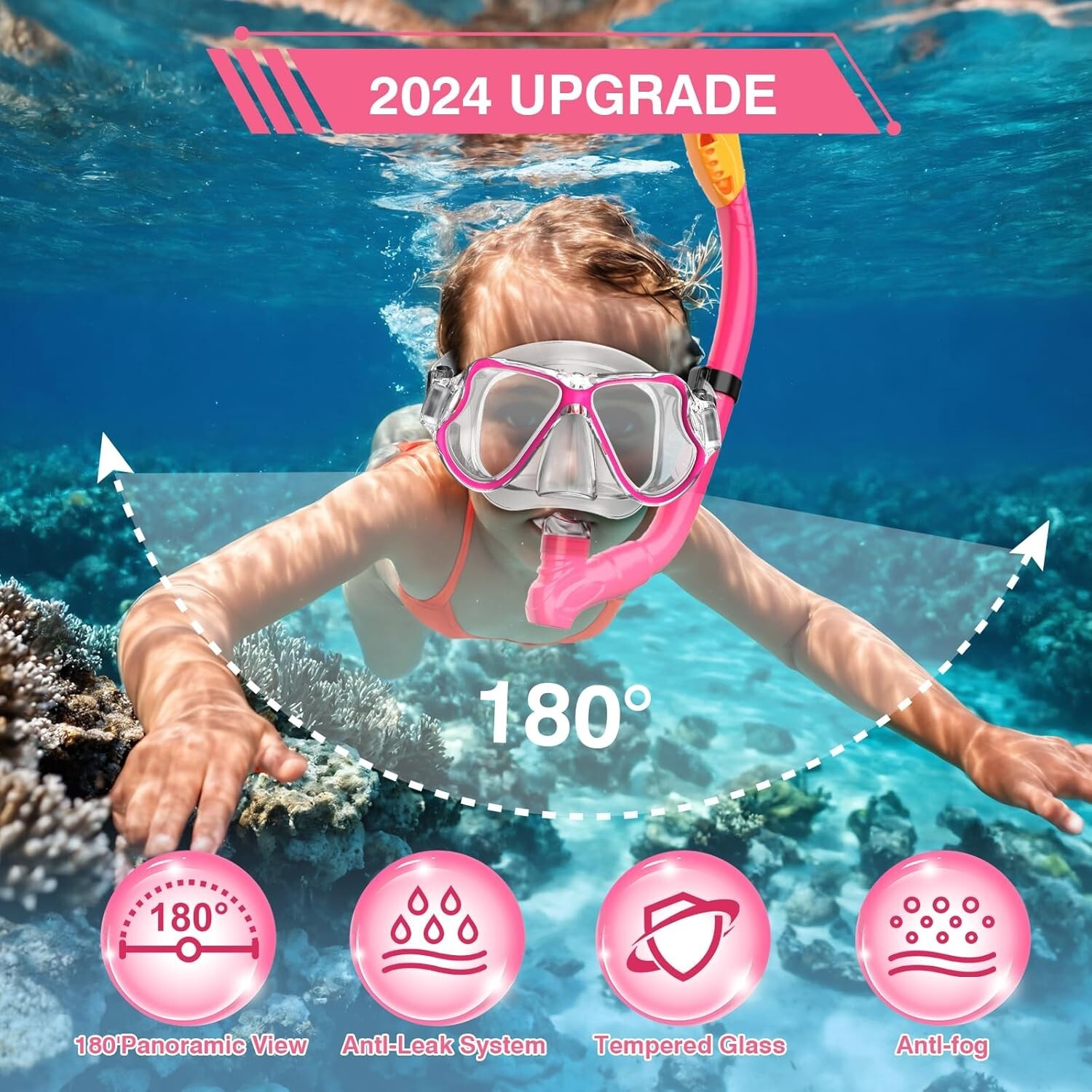 Mask Fin Snorkel Set for 3-8 Years Old Kids w/Carrying Bag for Snorkeling Swim