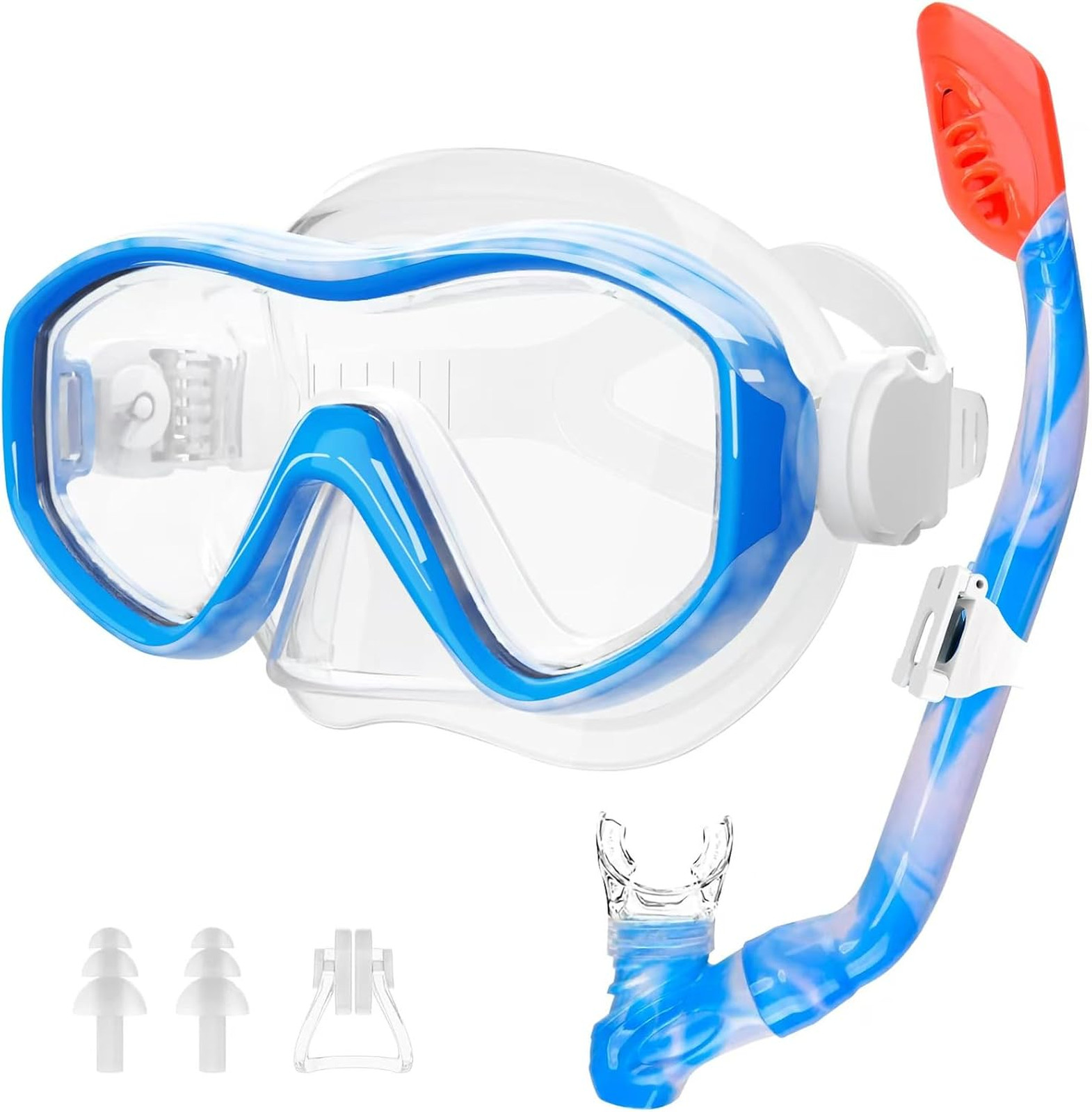 Kids Snorkel Mask Set for Ages 5-15, Tempered Glass Lens, Adjustable Fit, Dry