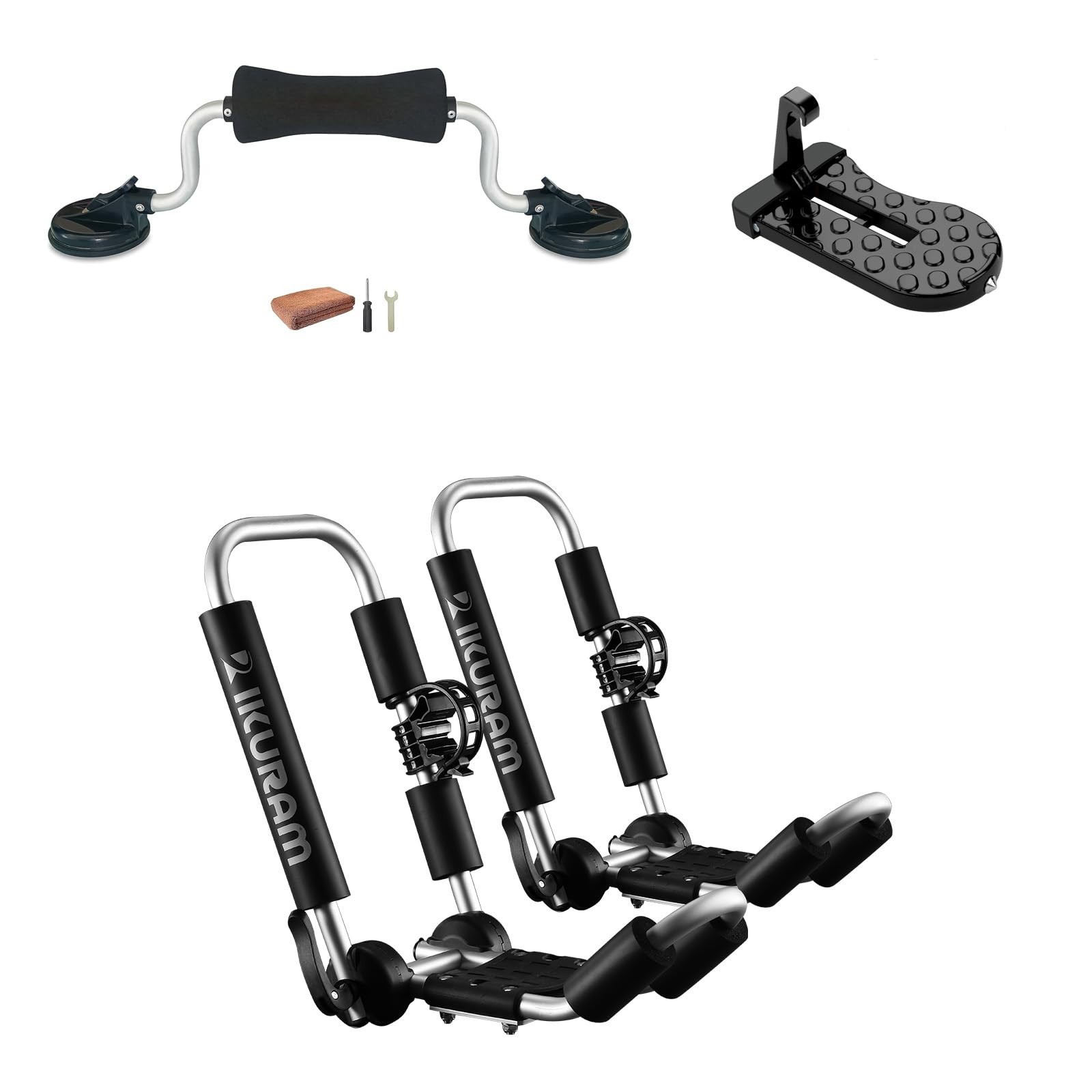 Kayak/Surf/Ski Roof Carrier Rack with Kayak Roller and Car Door Step for Canoe,
