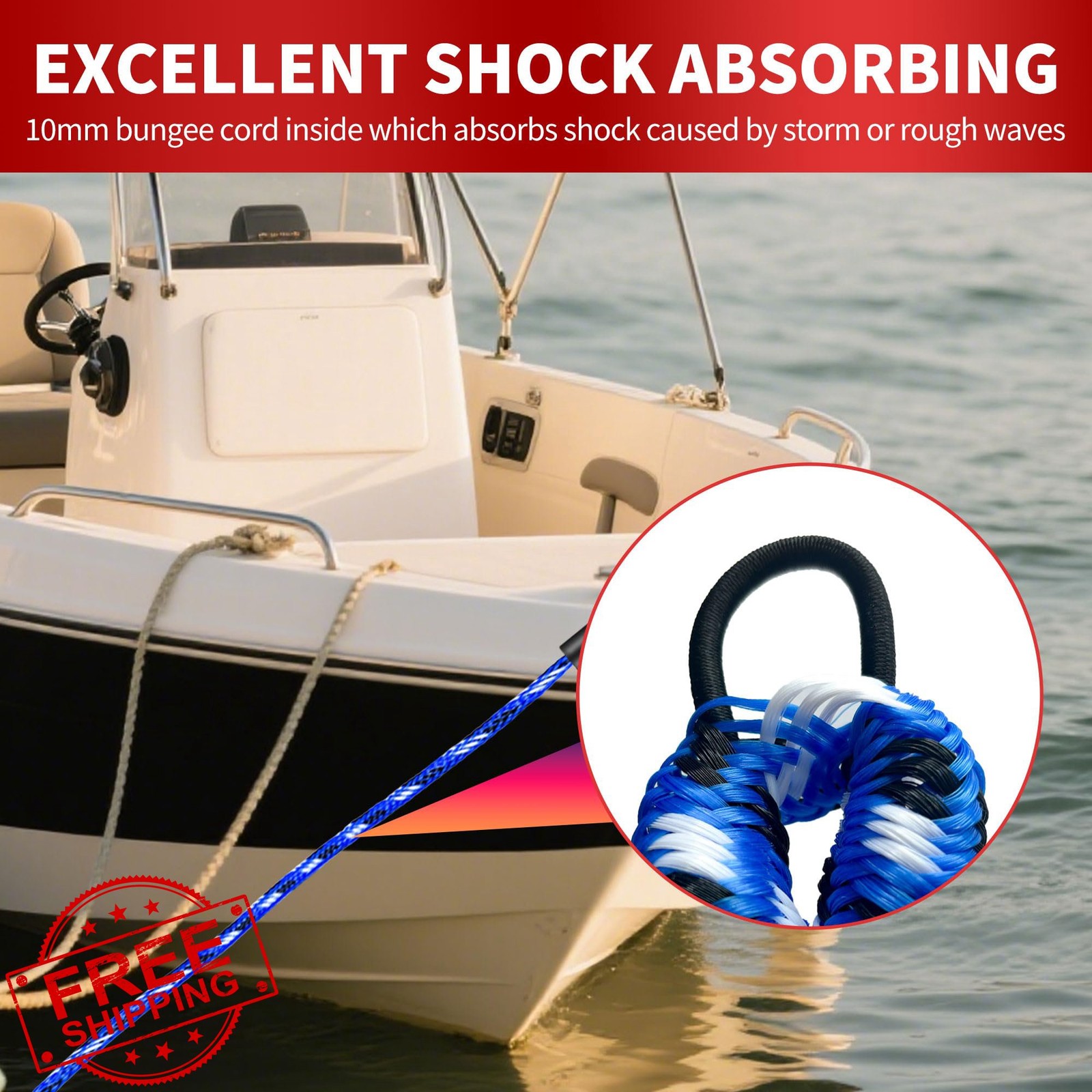 NIUTRIP Bungee Dock Line Blue White Black 4FT 2PC