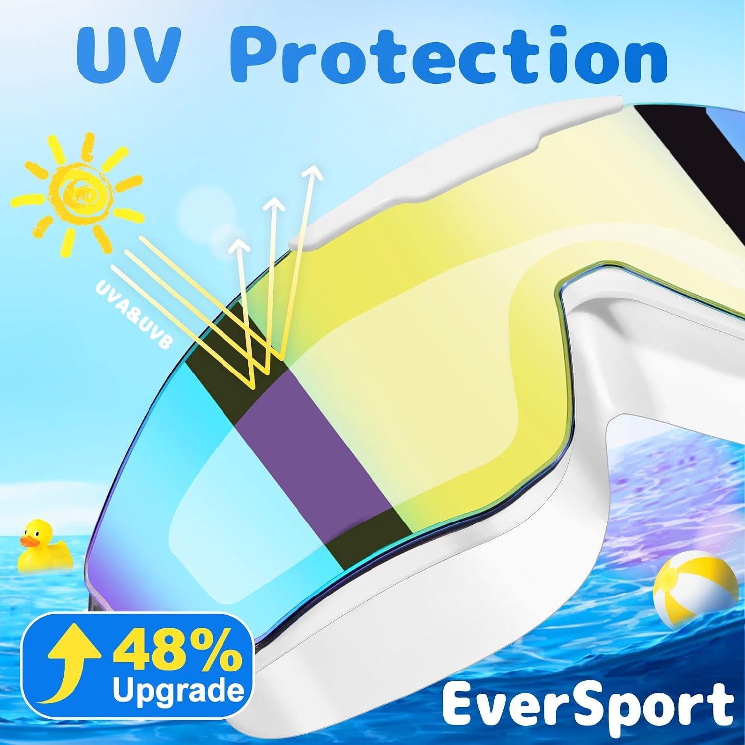 Kids Swim Goggles, 2 Pack, Age 8-16, Anti-Fog, UV Protection