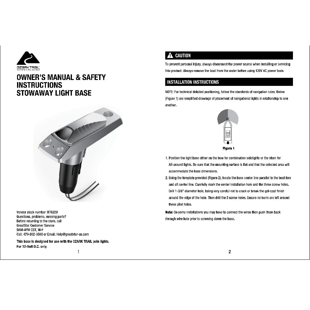 Marine Stow Away Plug in Boat Accessory Light Base 2 Pin