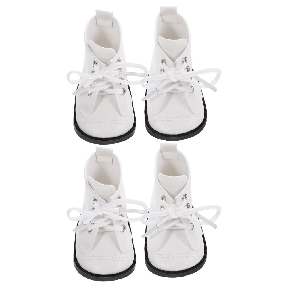 2 Pairs Durable White Miniature Doll Boots for 18 Inch Dolls Casual Outfit Shoes