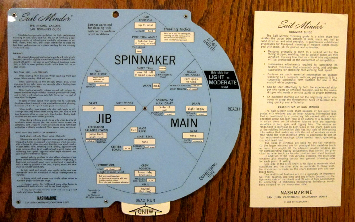 1968 Sail Minder Spinnaker The Racing Sailor’s Trimming Guide Nashmarine Chart
