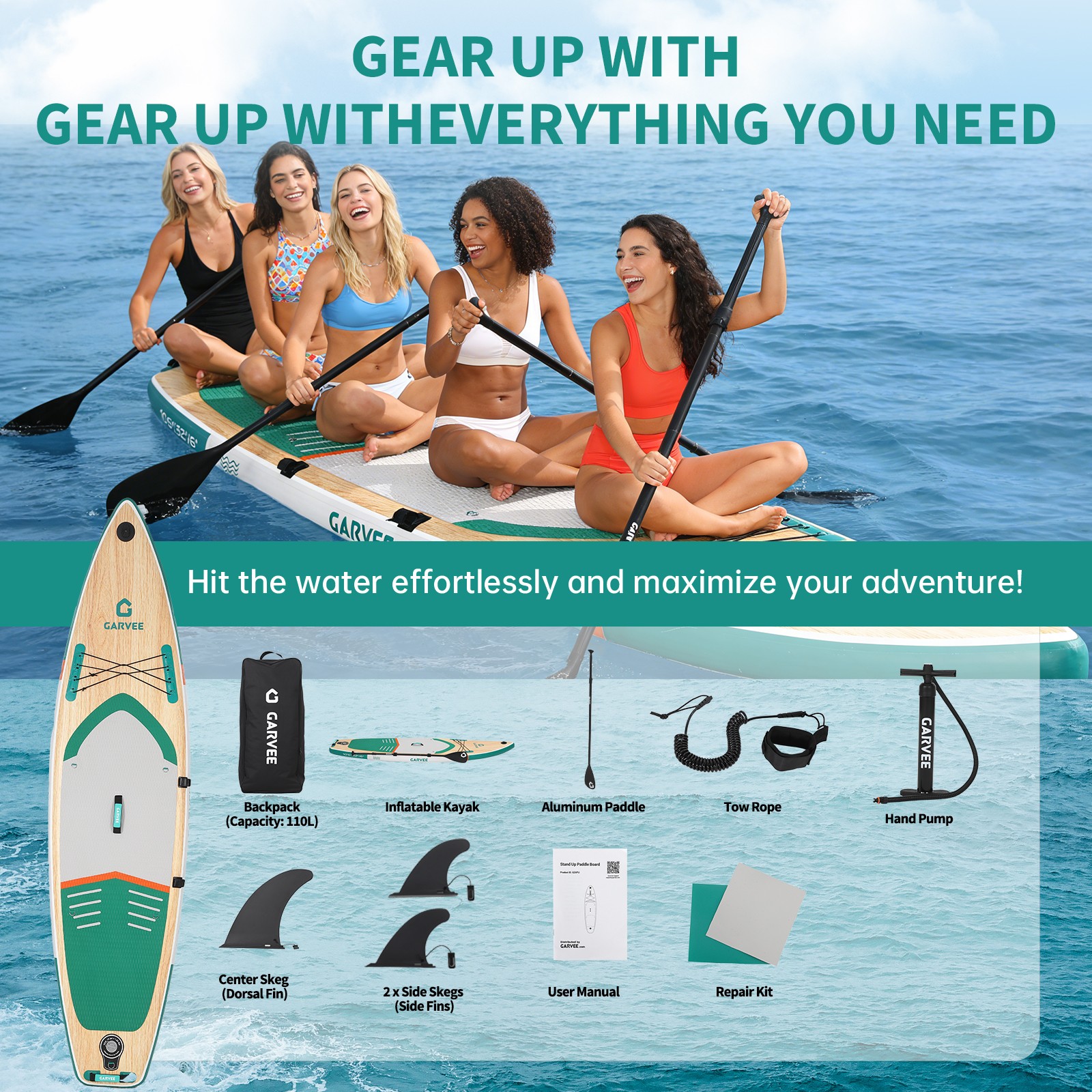 Wood Grain Inflatable Paddle Board 11FT 11.5FT SUP w/Pump Paddle Backpack
