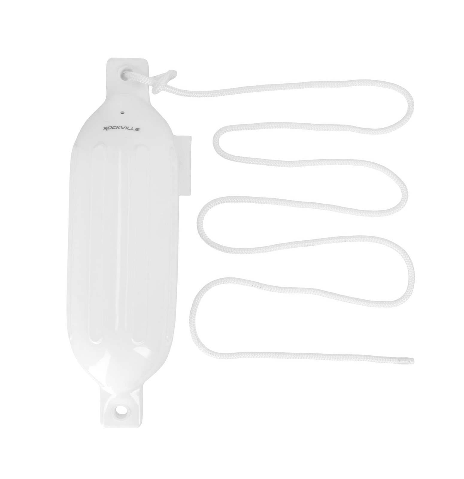 (2) Rockville FEN165-WHITE 6.5″x23″ Boat Fenders + 10 Foot Line Marine Bumpers