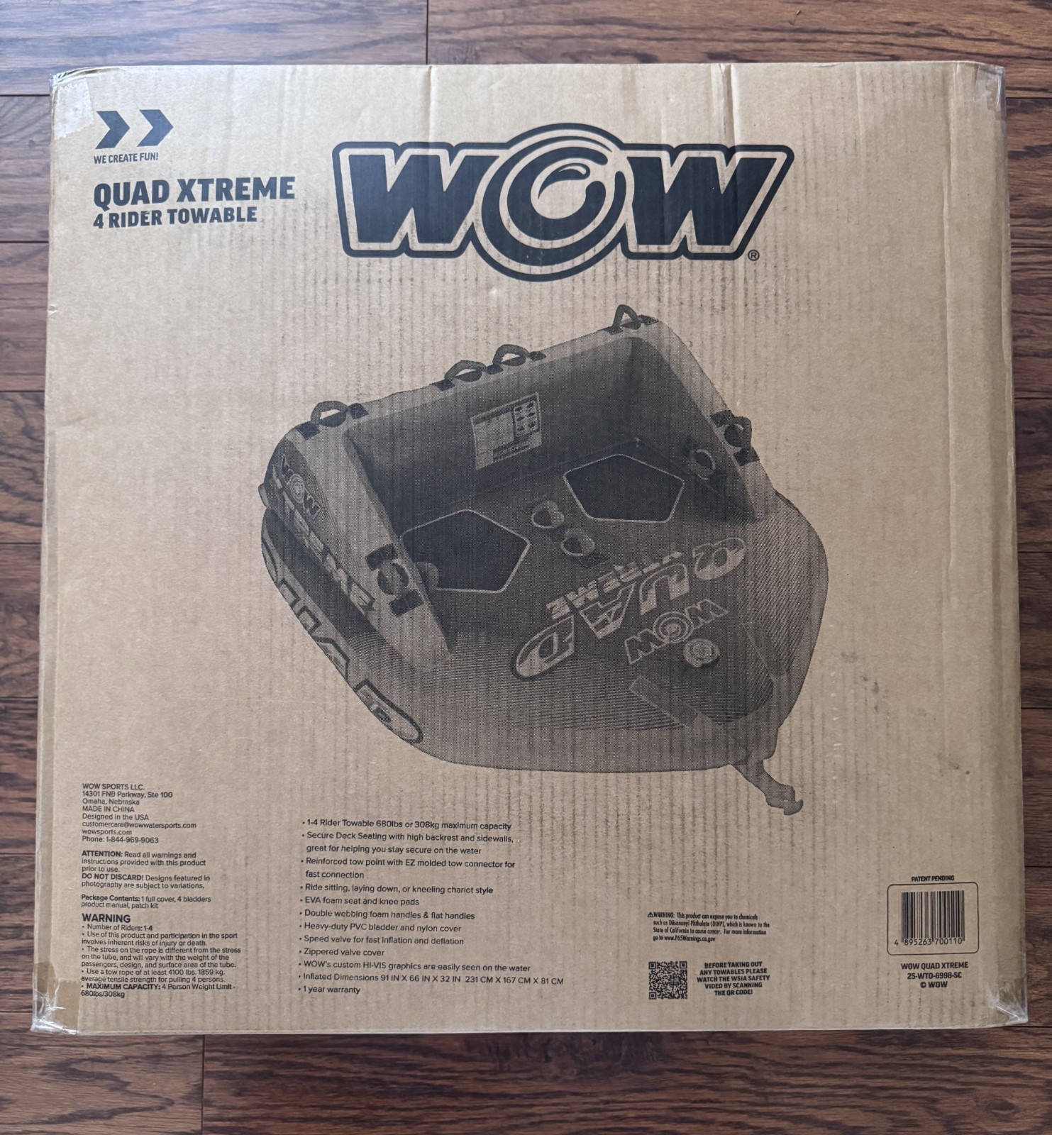 WOW Sports Max Vibes 1-3 Rider Inflatable Towable Tube Boat Raft float