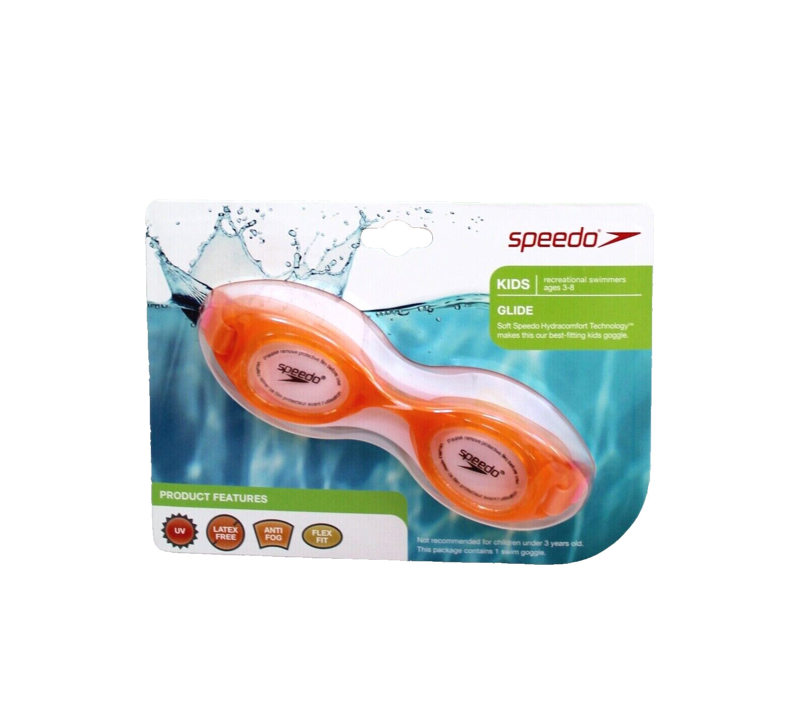 Speedo Kids Glide Orange Swim Goggle Ages 3-8 Sealed NEW