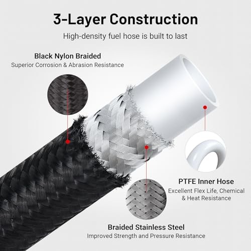 6AN PTFE Fuel Line Kit,E85 Nylon Braided Fuel Hose 26FT PTFE LS Swap 26.0 Feet
